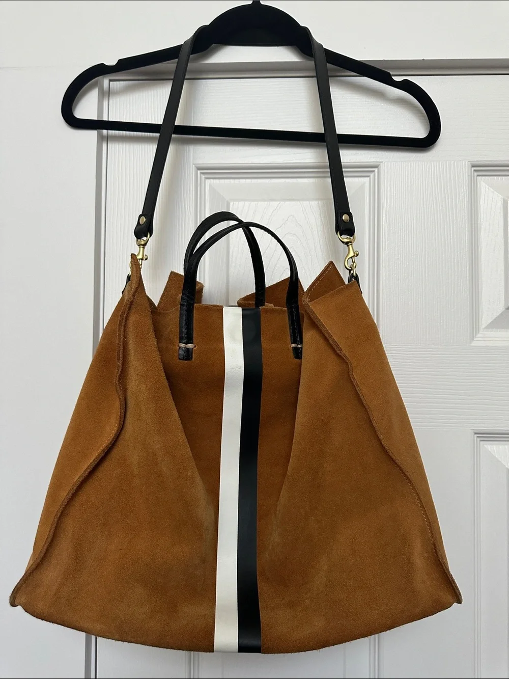 Clare V. Brown Suede Tote with Black and White Center Stripe - Picture 3 of 9